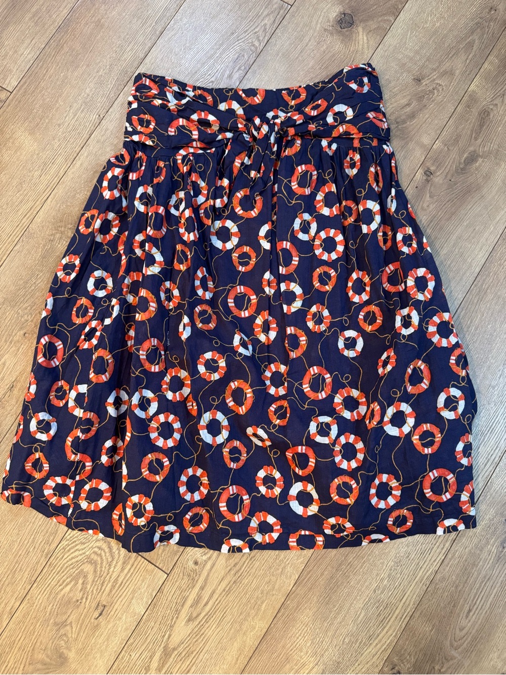 Strapless Navy Lifesaver Print Tie-Front Dress - Picture 4 of 6